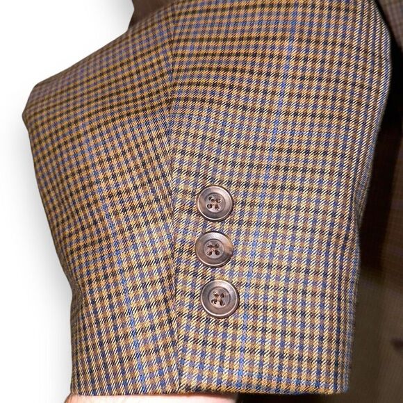 Samuelsohn Brown & Navy Windowpane Super 100s Sport Coat 42R - Picture 9 of 10